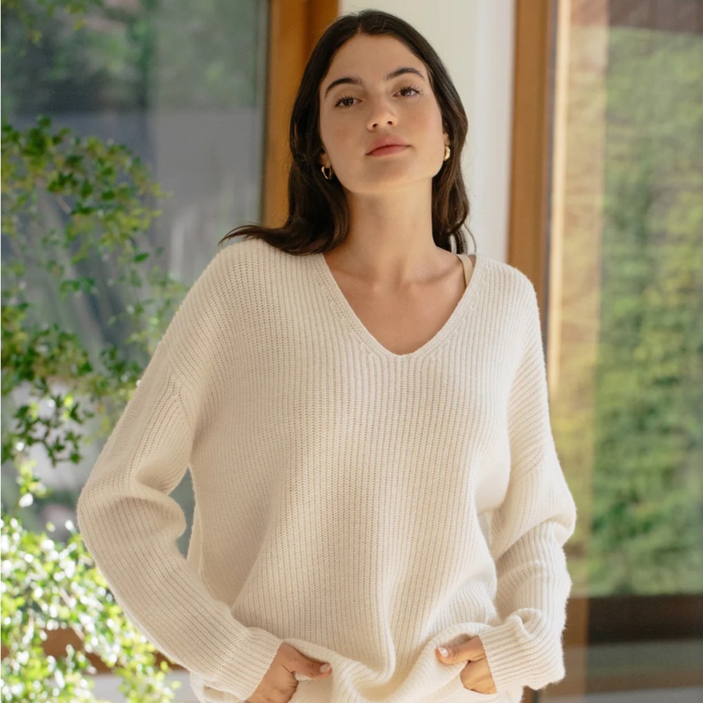 Jenni Kayne Cabin V Neck Sweater in Ivory